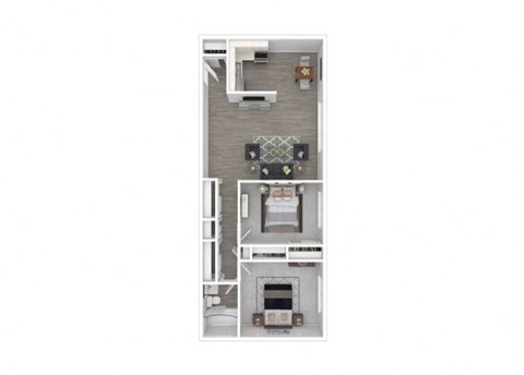 Floor plan for 2 beds, 1 bath, 880 sqft